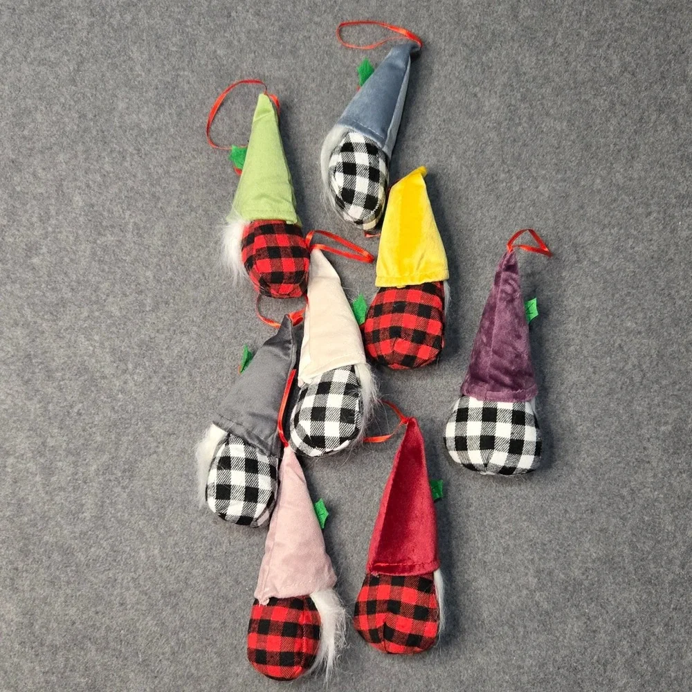D-FantiX 8 Piece Christmas Gnome Ornaments Buffalo Plaid Plush Tomte Set